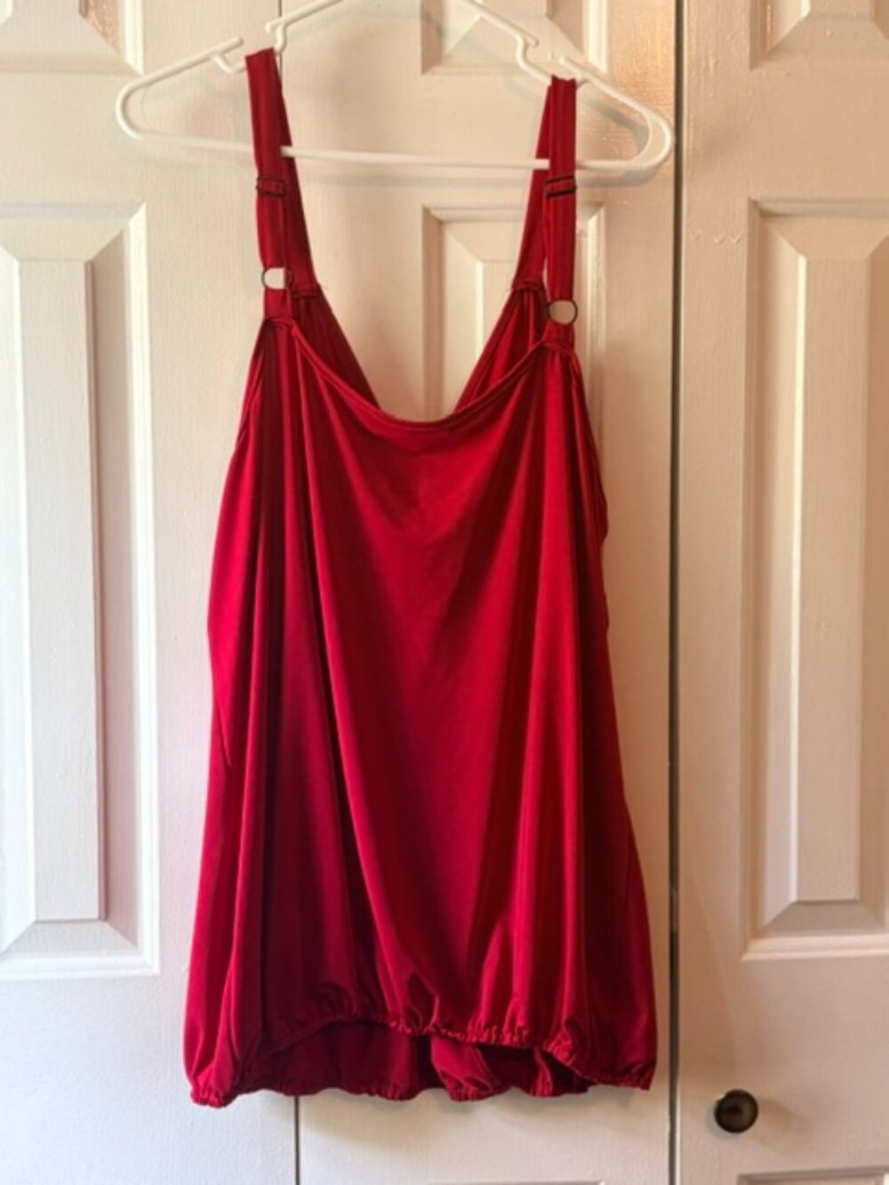 Red Draped Cowl Neck Sleeveless Blouson Tank Top Stretch